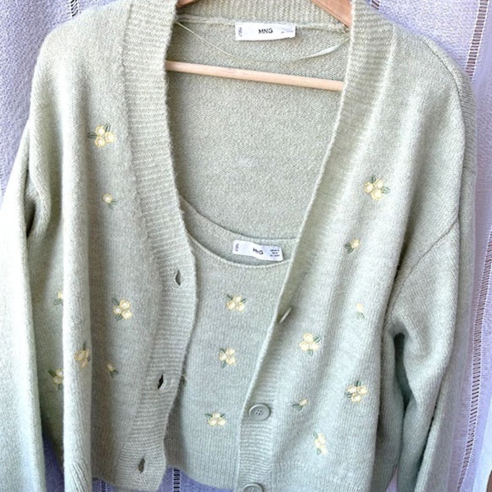 Mango Flowers embroidery Cardigan Set